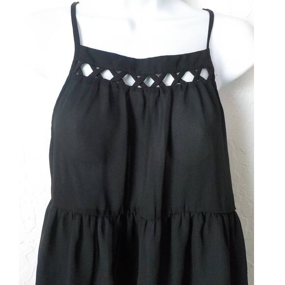Lily Rose Black Tank Top Women size XS Peplum Spaghetti Straps Chiffon Boho - Picture 2 of 7